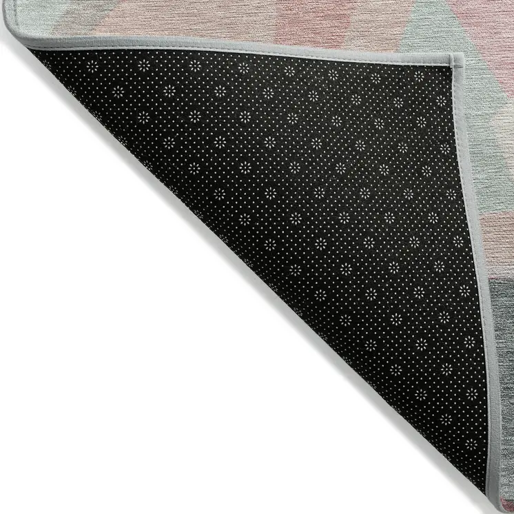 5' X 8' Pale Aqua Blush And Burgundy Geometric Washable Indoor Outdoor Area Rug