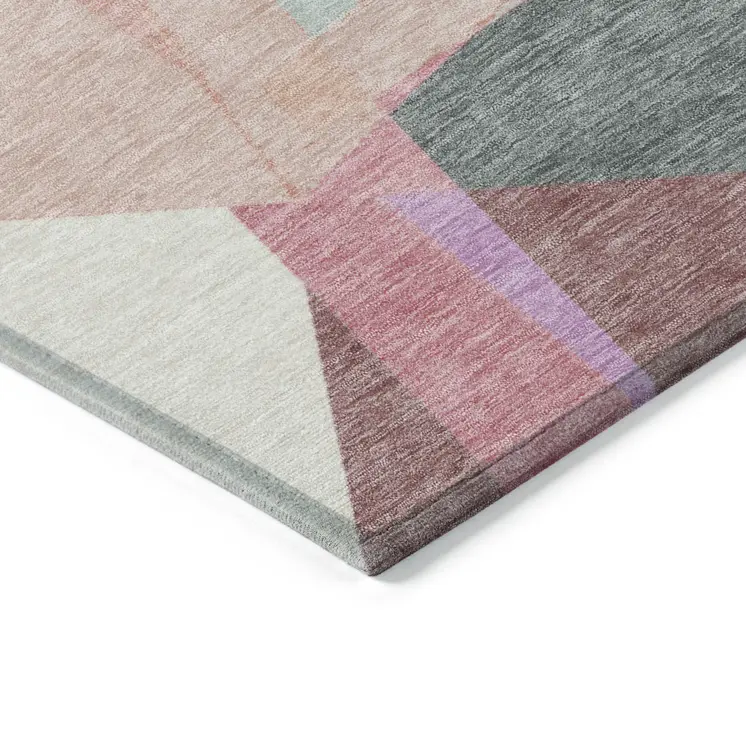 5' X 8' Pale Aqua Blush And Burgundy Geometric Washable Indoor Outdoor Area Rug
