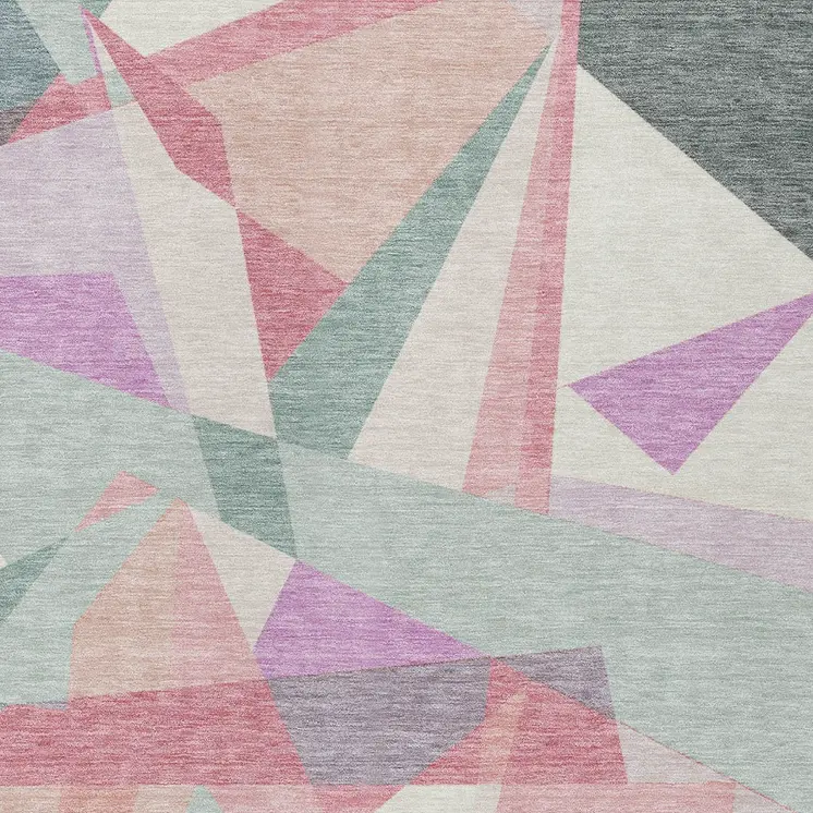 8' X 10' Pale Aqua Blush And Burgundy Geometric Washable Indoor Outdoor Area Rug
