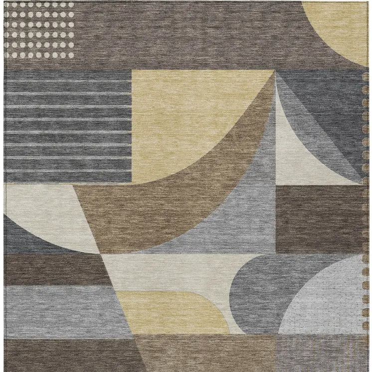 3' X 5' Brown Taupe And Wheat Geometric Washable Indoor Outdoor Area Rug