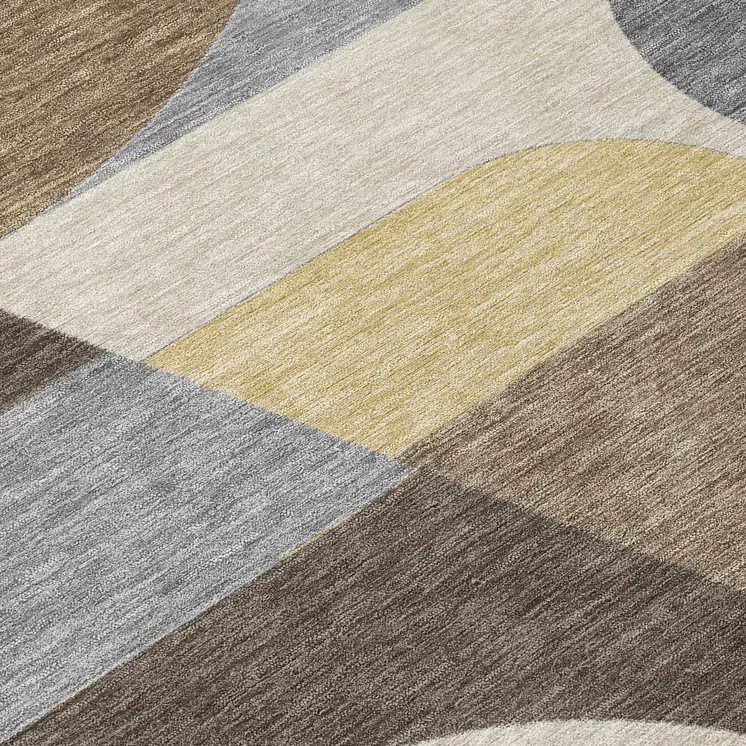 8' Brown Taupe And Wheat Round Geometric Washable Indoor Outdoor Area Rug
