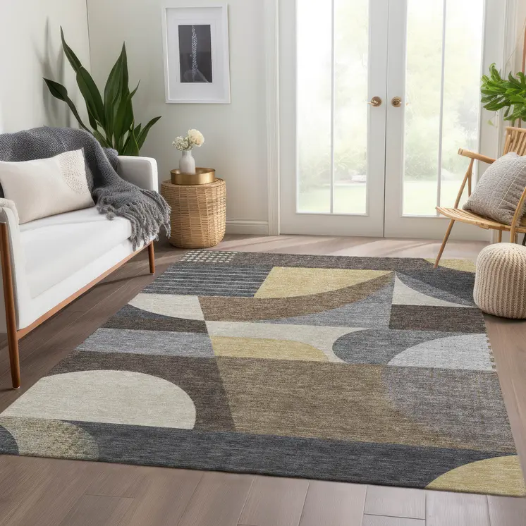 8' X 10' Brown Taupe And Wheat Geometric Washable Indoor Outdoor Area Rug