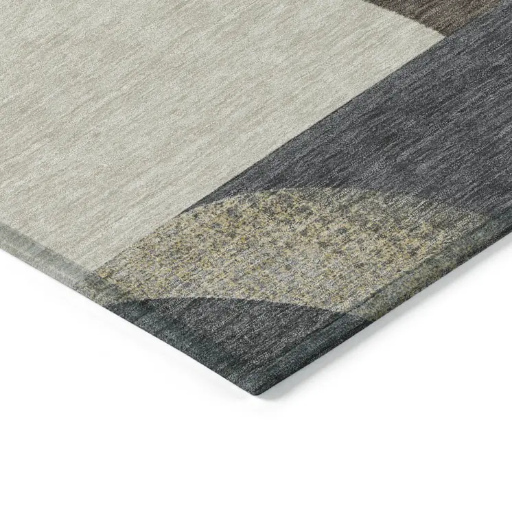 9' X 12' Brown Taupe And Wheat Geometric Washable Indoor Outdoor Area Rug