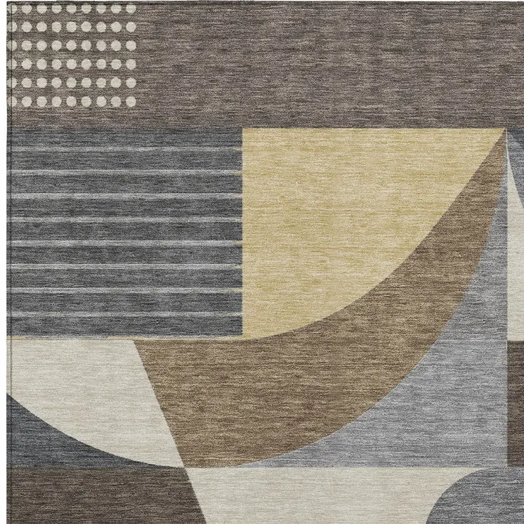 9' X 12' Brown Taupe And Wheat Geometric Washable Indoor Outdoor Area Rug