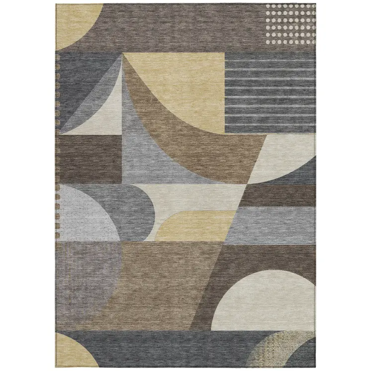 10' X 14' Brown Taupe And Wheat Geometric Washable Indoor Outdoor Area Rug