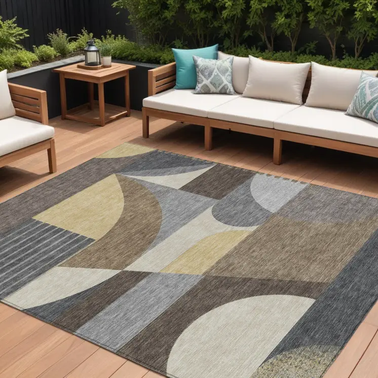 10' X 14' Brown Taupe And Wheat Geometric Washable Indoor Outdoor Area Rug