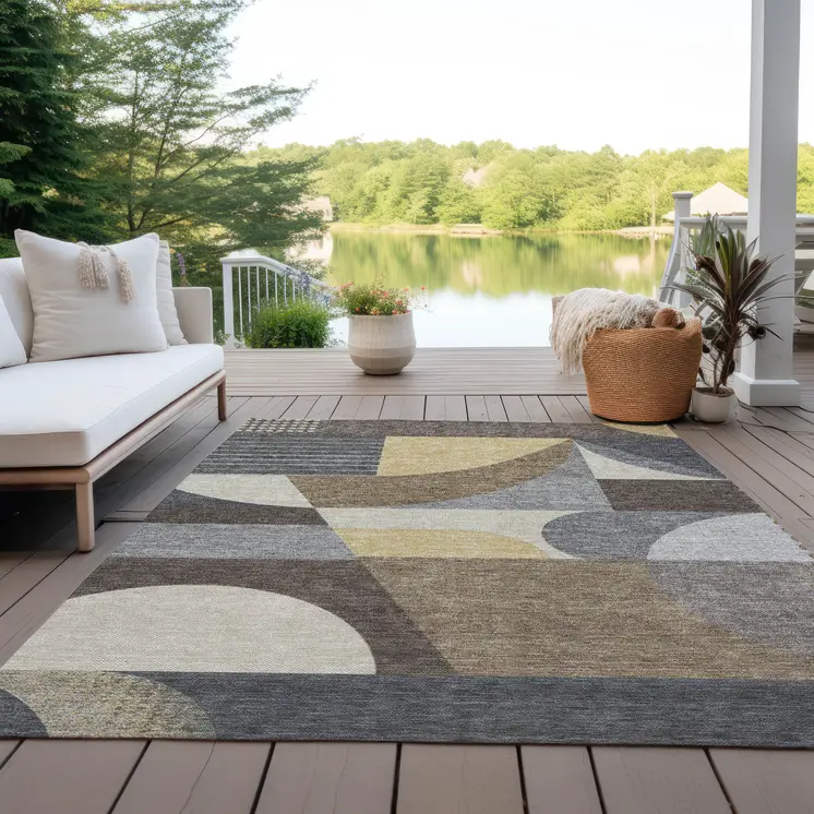 10' X 14' Brown Taupe And Wheat Geometric Washable Indoor Outdoor Area Rug