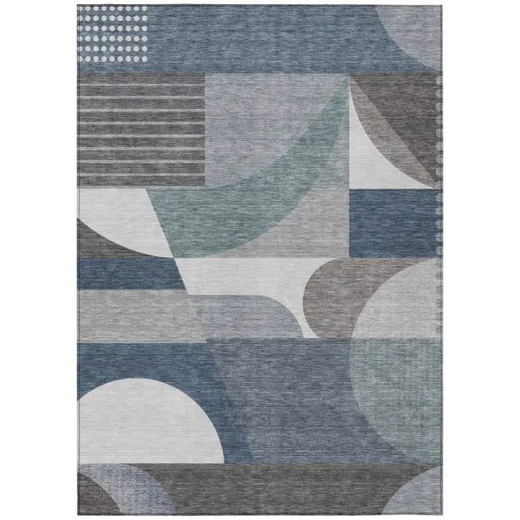3' X 5' Gray Blue And Ivory Geometric Washable Indoor Outdoor Area Rug
