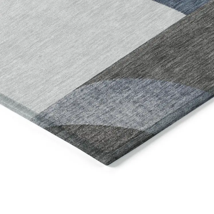 3' X 5' Gray Blue And Ivory Geometric Washable Indoor Outdoor Area Rug