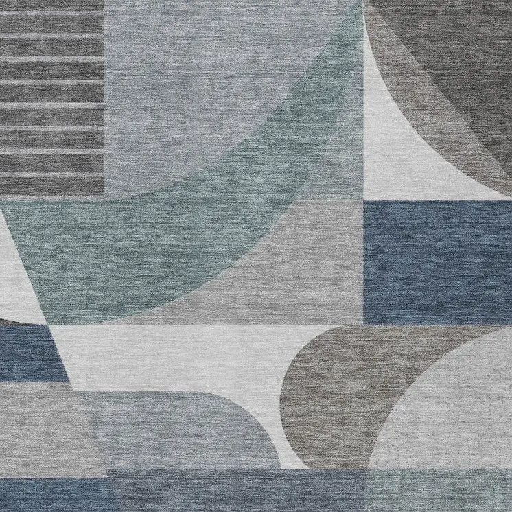 3' X 5' Gray Blue And Ivory Geometric Washable Indoor Outdoor Area Rug