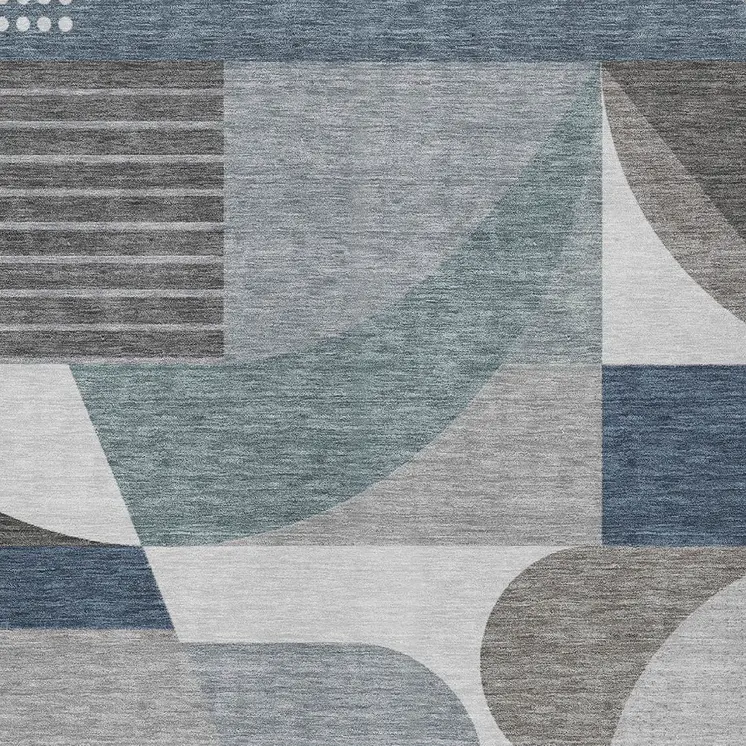 5' X 8' Gray Blue And Ivory Geometric Washable Indoor Outdoor Area Rug