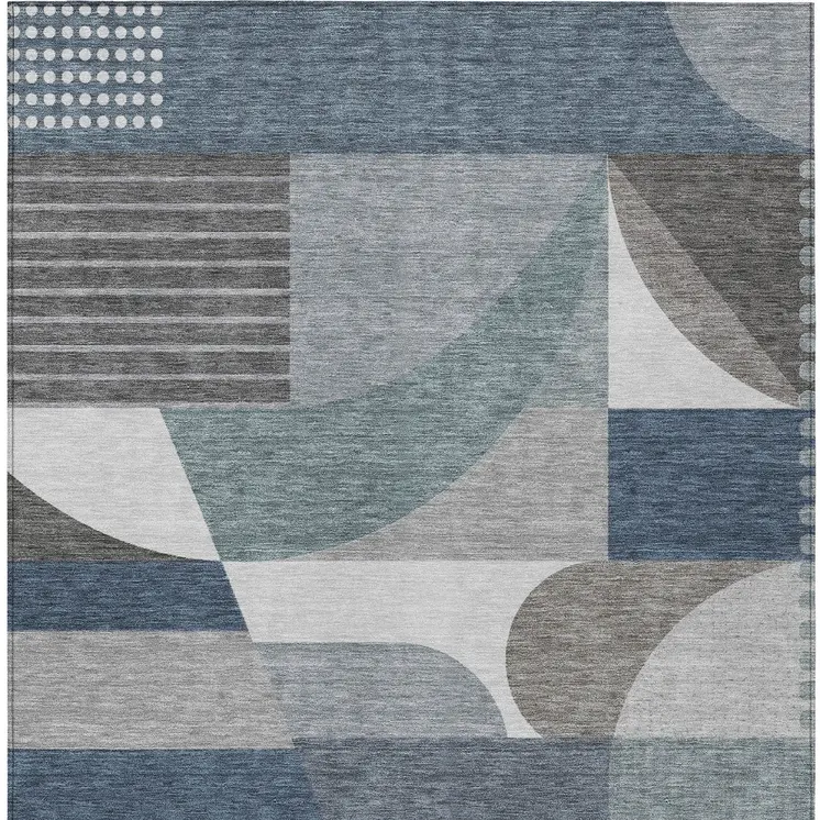 9' X 12' Gray Blue And Ivory Geometric Washable Indoor Outdoor Area Rug