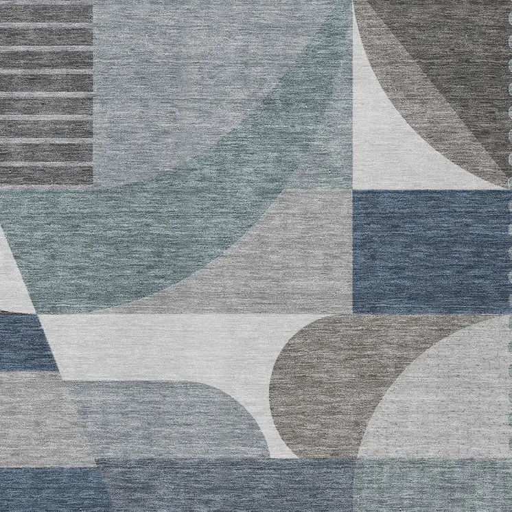 9' X 12' Gray Blue And Ivory Geometric Washable Indoor Outdoor Area Rug