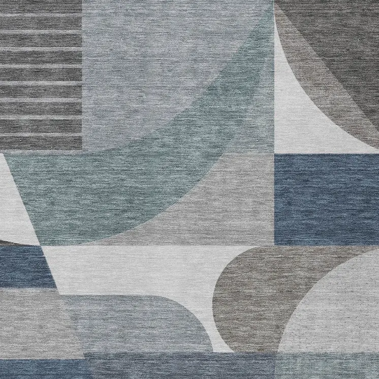 10' X 14' Gray Blue And Ivory Geometric Washable Indoor Outdoor Area Rug
