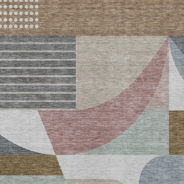9' X 12' Brown Ivory And Mauve Geometric Washable Indoor Outdoor Area Rug