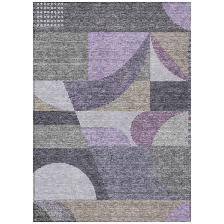 5' X 8' Purple Gray And Beige Geometric Washable Indoor Outdoor Area Rug