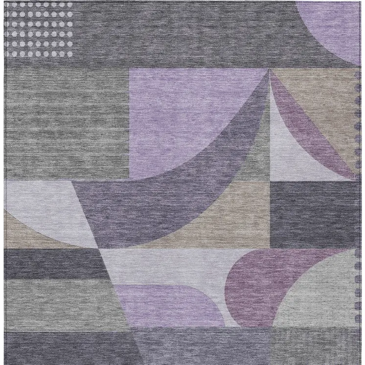 8' X 10' Purple Gray And Beige Geometric Washable Indoor Outdoor Area Rug