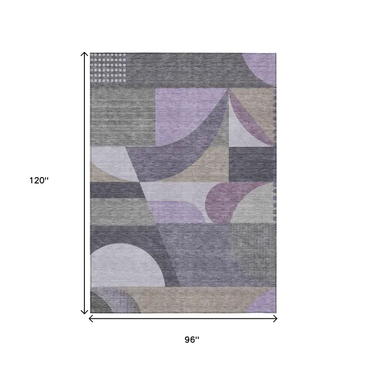 8' X 10' Purple Gray And Beige Geometric Washable Indoor Outdoor Area Rug