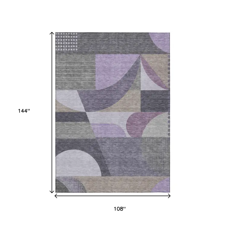 9' X 12' Purple Gray And Beige Geometric Washable Indoor Outdoor Area Rug