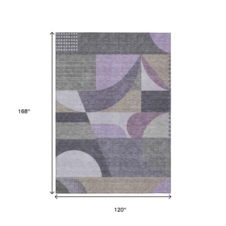 10' X 14' Purple Gray And Beige Geometric Washable Indoor Outdoor Area Rug