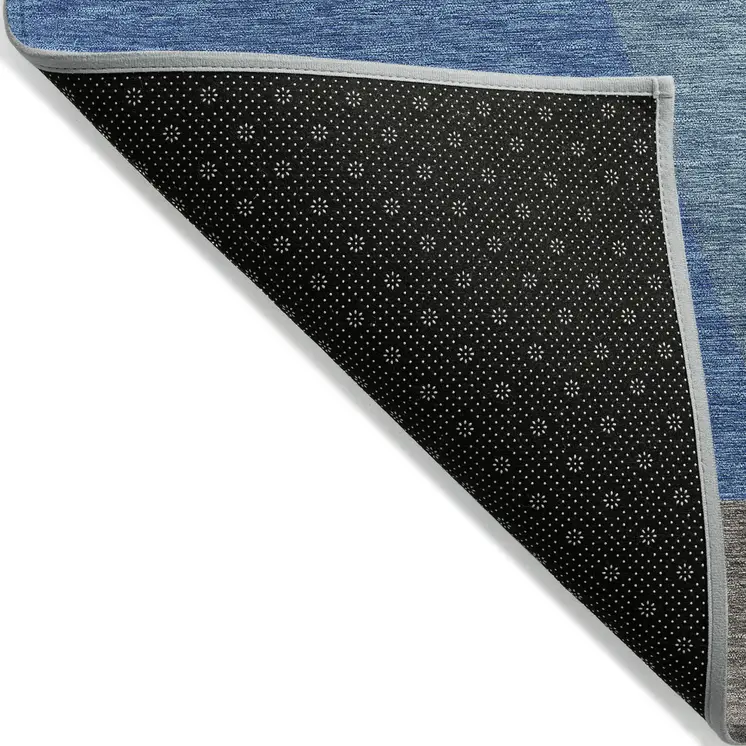 5' X 8' Sky Blue Teal Blue And Brown Geometric Washable Indoor Outdoor Area Rug