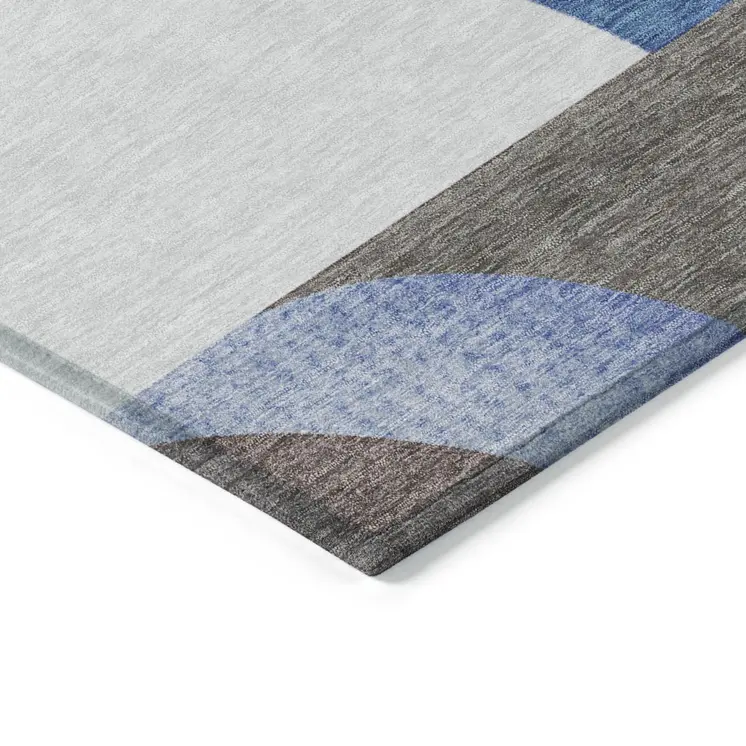 5' X 8' Sky Blue Teal Blue And Brown Geometric Washable Indoor Outdoor Area Rug