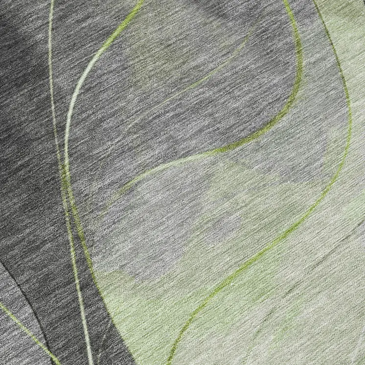 8' Artichoke Green Gray And Silver Round Abstract Washable Indoor Outdoor Area Rug