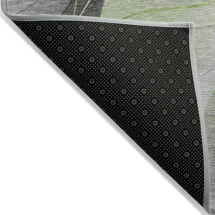 9' X 12' Artichoke Green Gray And Silver Abstract Washable Indoor Outdoor Area Rug