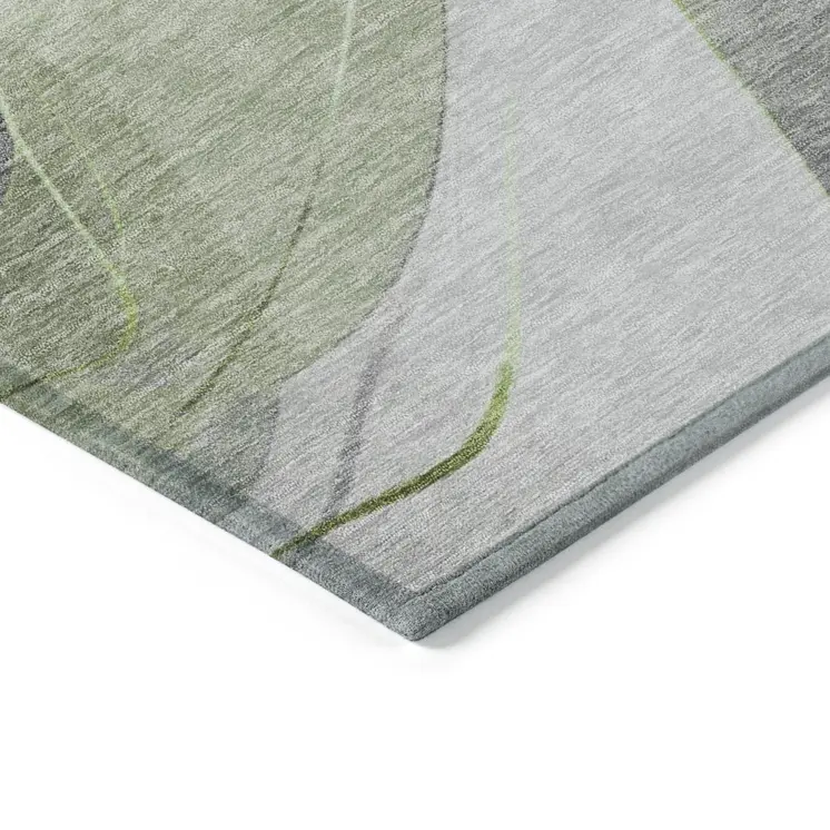 9' X 12' Artichoke Green Gray And Silver Abstract Washable Indoor Outdoor Area Rug