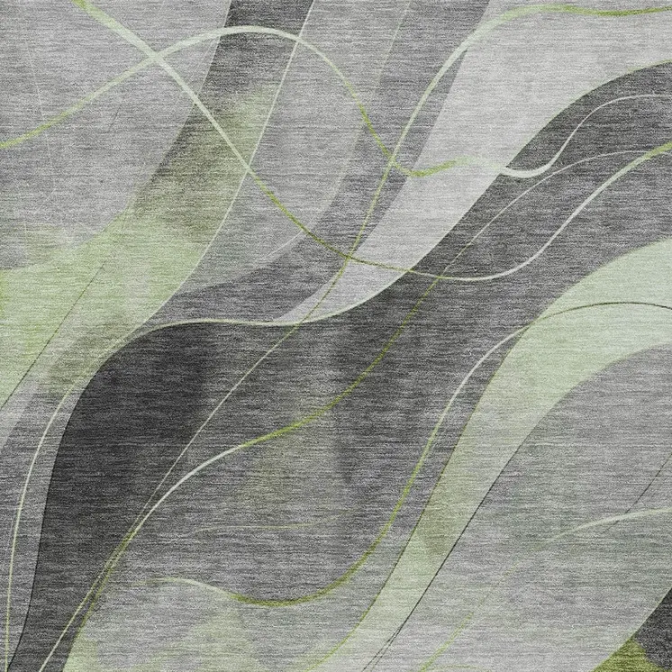 9' X 12' Artichoke Green Gray And Silver Abstract Washable Indoor Outdoor Area Rug