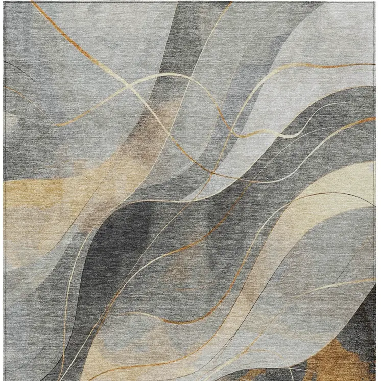 3' X 5' Gray Silver And Rust Abstract Washable Indoor Outdoor Area Rug