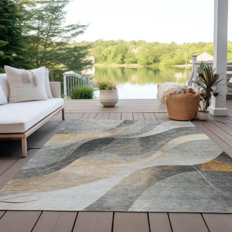 3' X 5' Gray Silver And Rust Abstract Washable Indoor Outdoor Area Rug