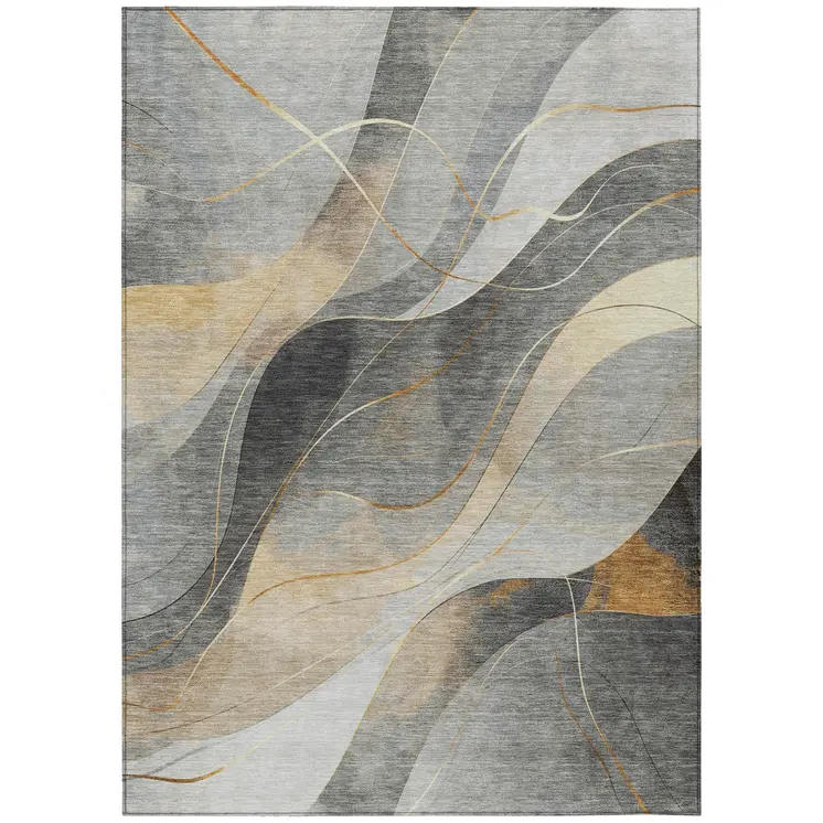 3' X 5' Gray Silver And Rust Abstract Washable Indoor Outdoor Area Rug