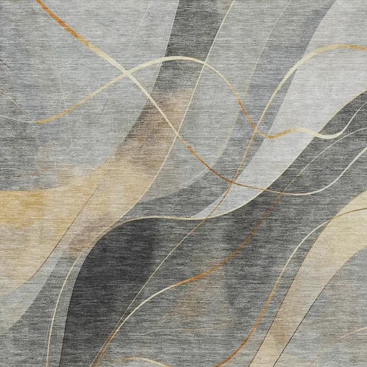 3' X 5' Gray Silver And Rust Abstract Washable Indoor Outdoor Area Rug
