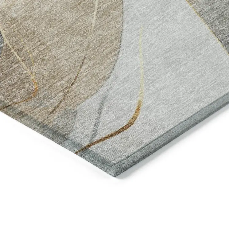 5' X 8' Gray Silver And Rust Abstract Washable Indoor Outdoor Area Rug