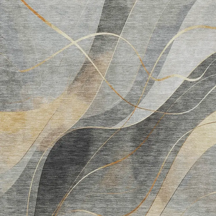 5' X 8' Gray Silver And Rust Abstract Washable Indoor Outdoor Area Rug