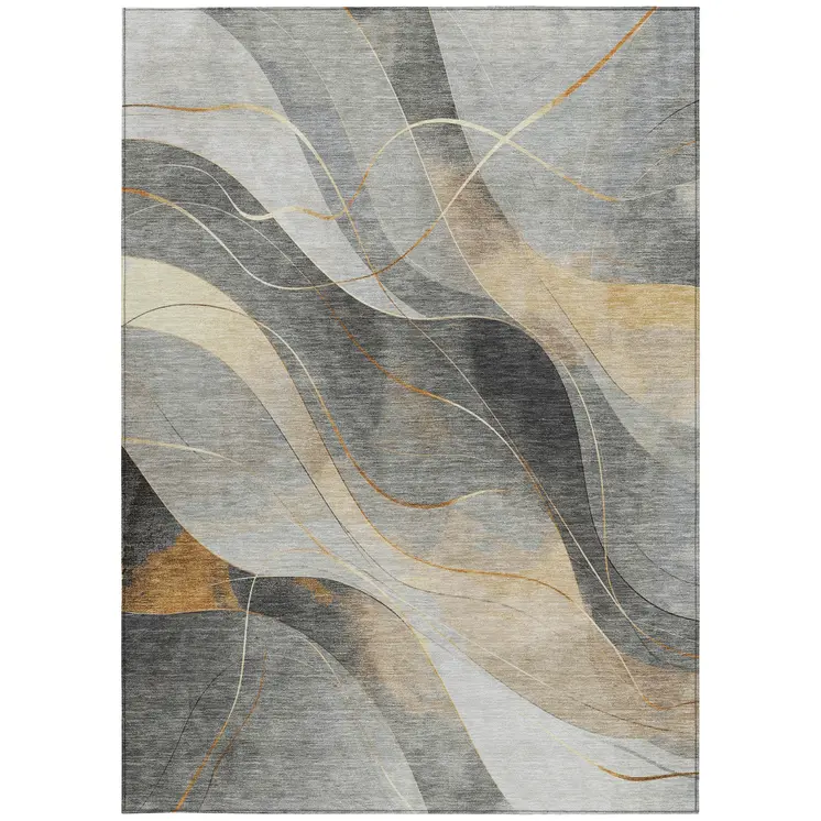 8' X 10' Gray Silver And Rust Abstract Washable Indoor Outdoor Area Rug