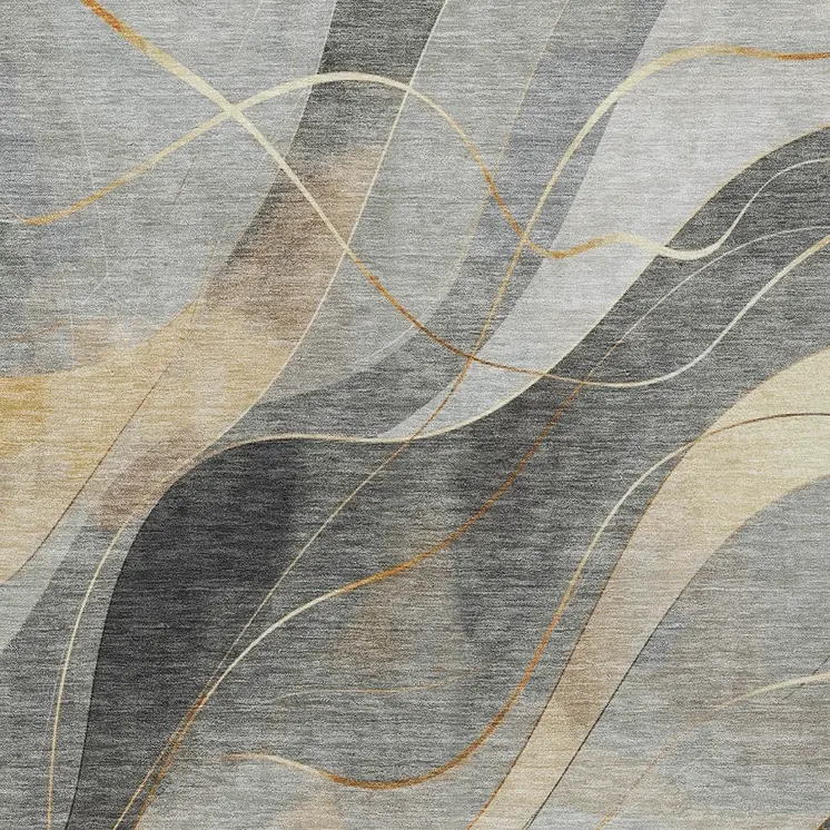 9' X 12' Gray Silver And Rust Abstract Washable Indoor Outdoor Area Rug
