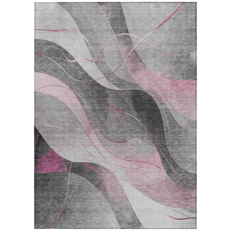 5' X 8' Pink Gray And Silver Abstract Washable Indoor Outdoor Area Rug