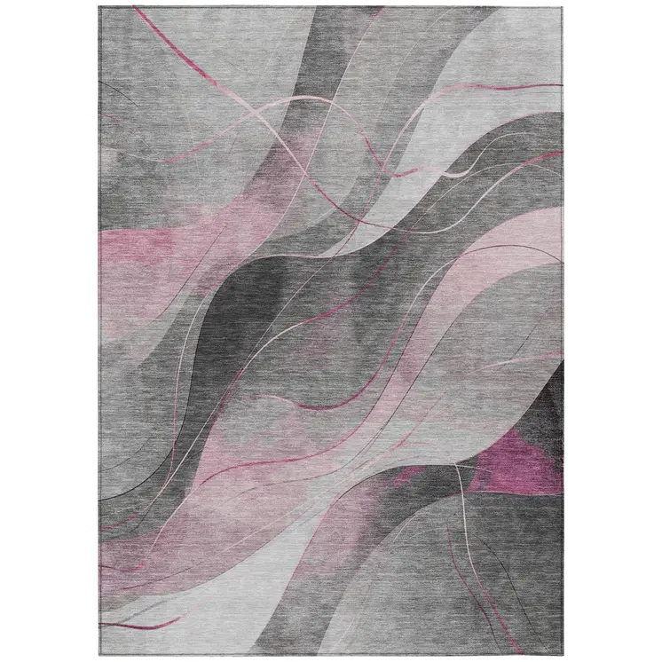 8' X 10' Pink Gray And Silver Abstract Washable Indoor Outdoor Area Rug