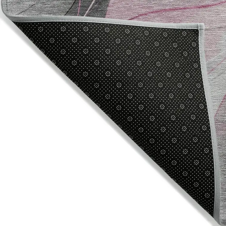 8' X 10' Pink Gray And Silver Abstract Washable Indoor Outdoor Area Rug