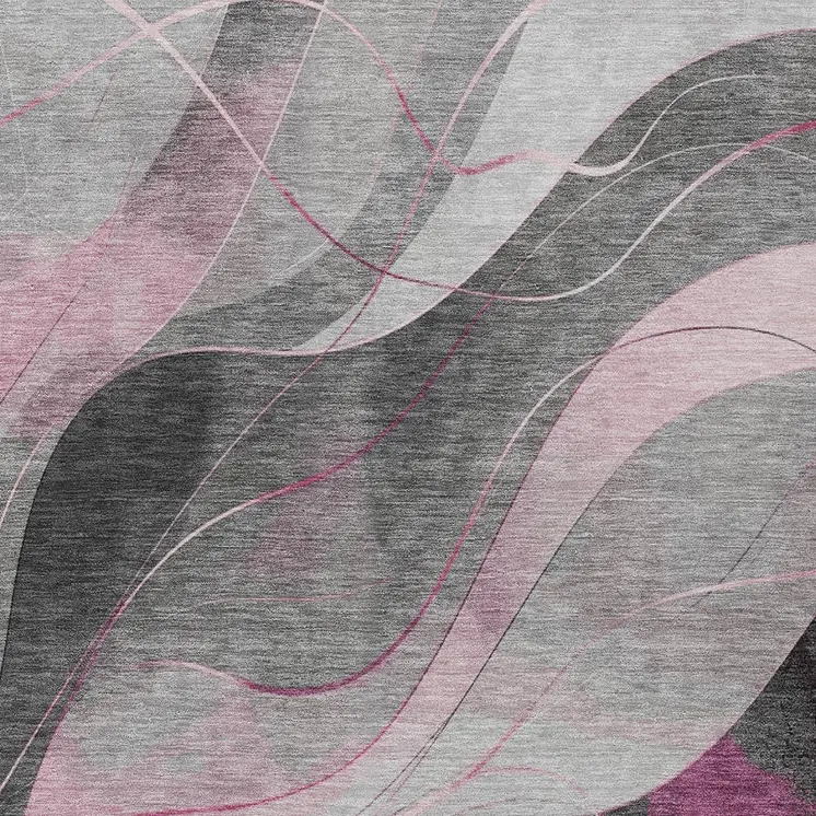 8' X 10' Pink Gray And Silver Abstract Washable Indoor Outdoor Area Rug