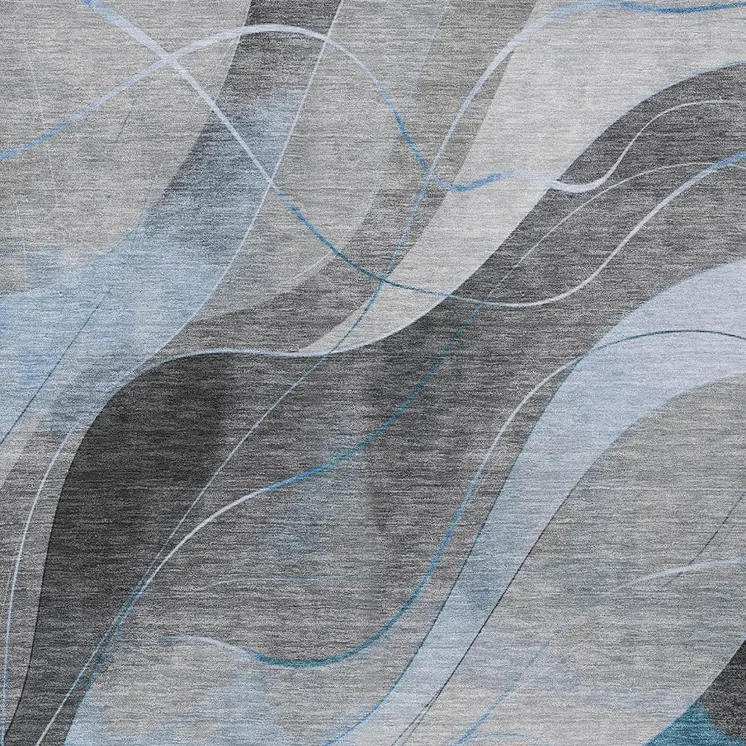 3' X 5' Sky Blue Gray And Silver Abstract Washable Indoor Outdoor Area Rug