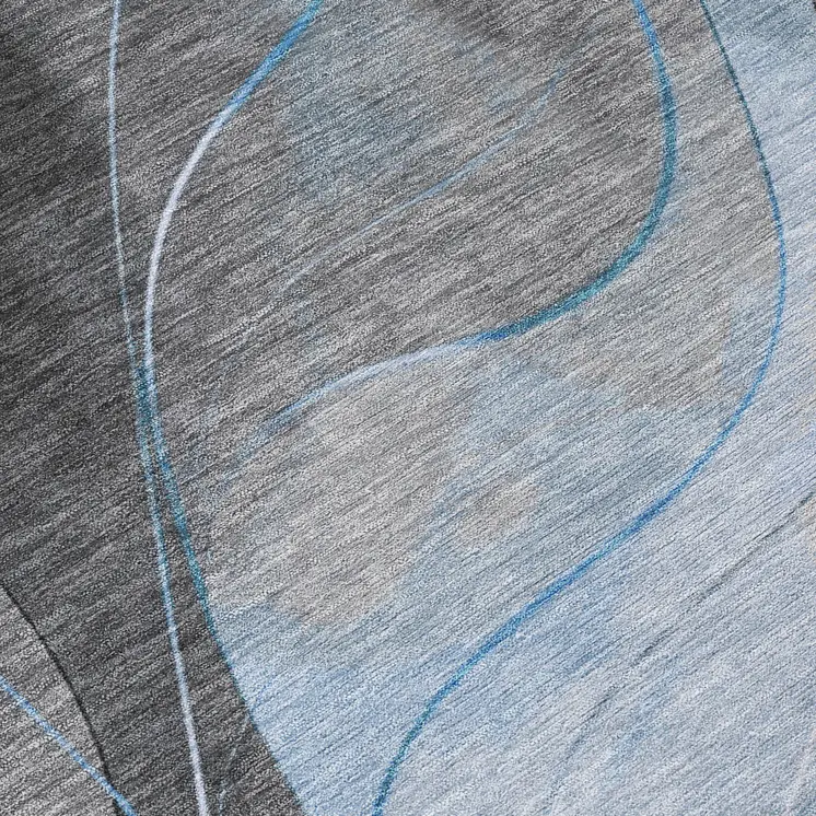 8' Sky Blue Gray And Silver Round Abstract Washable Indoor Outdoor Area Rug