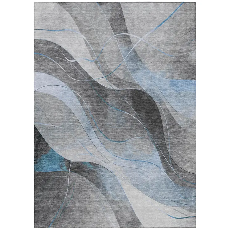 9' X 12' Sky Blue Gray And Silver Abstract Washable Indoor Outdoor Area Rug