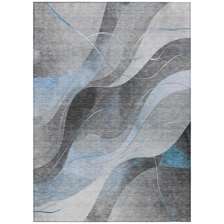 9' X 12' Sky Blue Gray And Silver Abstract Washable Indoor Outdoor Area Rug