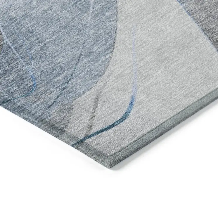 9' X 12' Sky Blue Gray And Silver Abstract Washable Indoor Outdoor Area Rug
