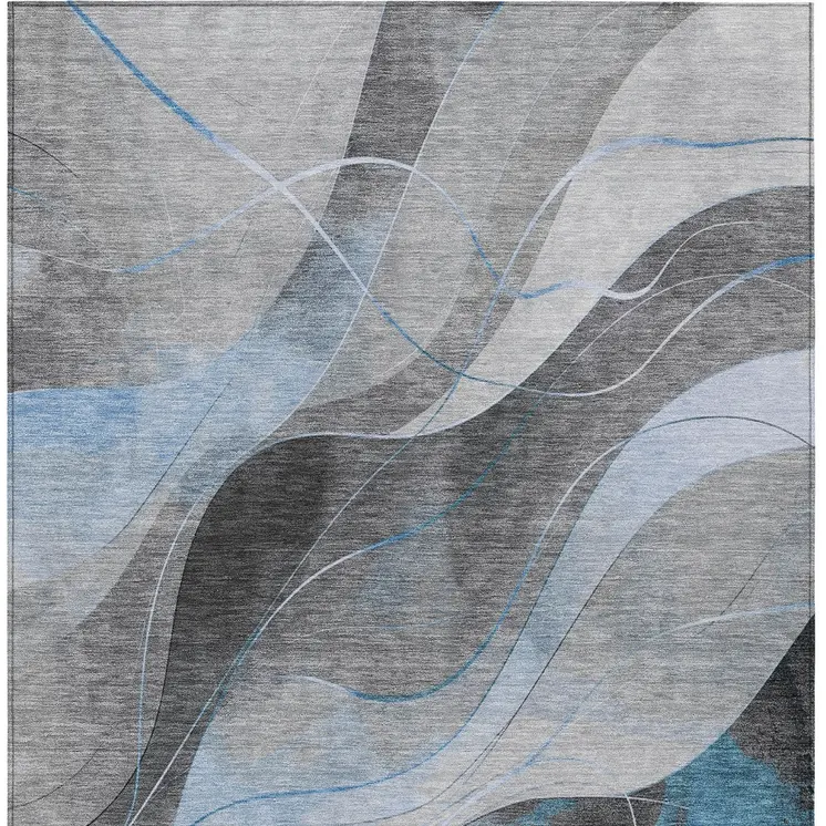 10' X 14' Sky Blue Gray And Silver Abstract Washable Indoor Outdoor Area Rug