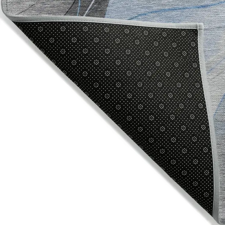 10' X 14' Sky Blue Gray And Silver Abstract Washable Indoor Outdoor Area Rug