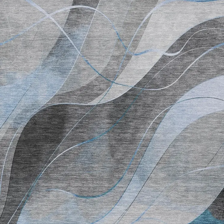10' X 14' Sky Blue Gray And Silver Abstract Washable Indoor Outdoor Area Rug